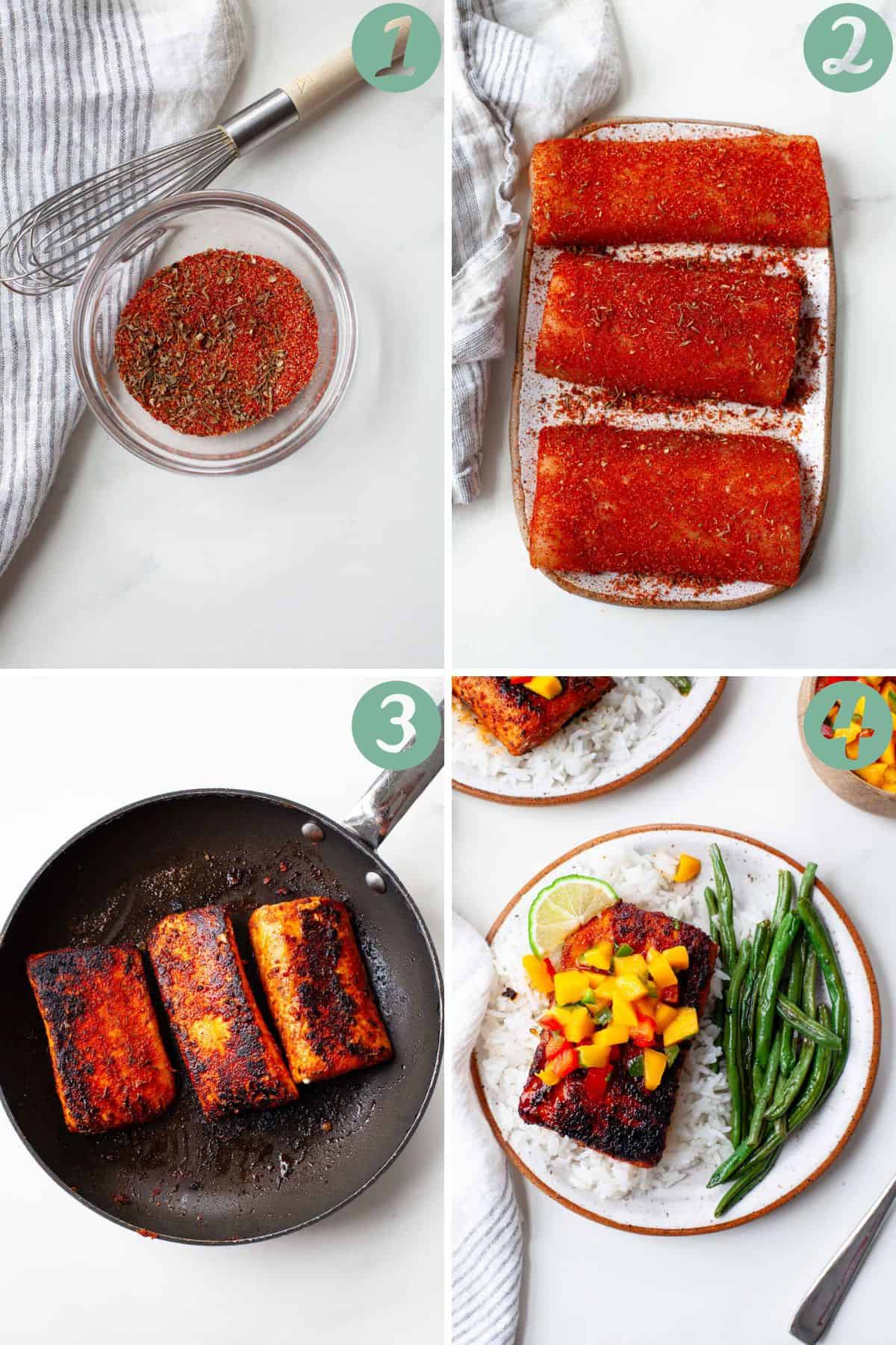 step by step graphic of how to make blackened mahi mahi